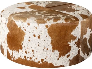 Surya Abilene 30" Pale Pink Brick Sepia Clay Ash Cream Leather Upholstered Ottoman SYAIB001