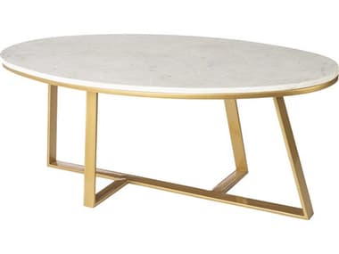Surya Akola 44" Oval Marble White Gold Coffee Table SYAKO001