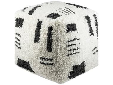 Surya Aksel Ivory Black Upholstered Pouf SYASPF002181818