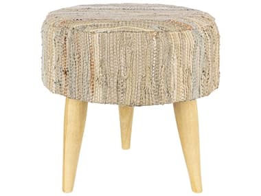 Surya Anthracite 16" Cream Leather Upholstered Accent Stool SYATE005