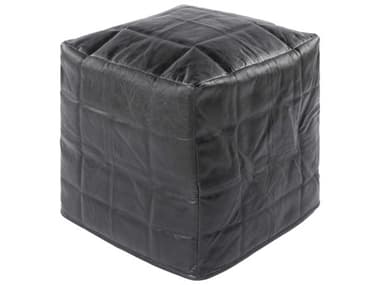 Surya Barrington 18" Black Leather Upholstered Ottoman SYBIPF003