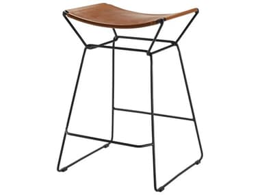 Surya Celerio Brown Gray Leather Upholstered Counter Stool SYCELE001