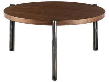 Surya Caro 31" Round Wood Dark Brown Black Coffee Table SYCRO002