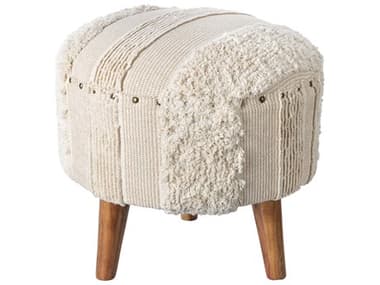 Surya Haarlem 16" Brown Cream Fabric Upholstered Accent Stool SYHRM005