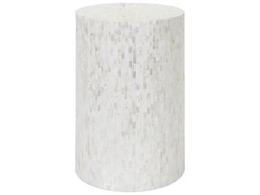 Surya Iridescent 13" Round Ivory Gray End Table SYISC001