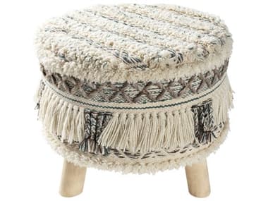 Surya Karina Deep Teal Black Charcoal Beige Upholstered Ottoman SYKRN004