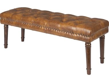 Surya Lancaster 47" Brown Faux Leather Upholstered Accent Bench SYLCT001