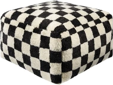 Surya Lukas Ebony Black Upholstered Pouf SYLKPF002142424