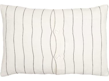 Surya Linen Stripe Buttoned White / Black Pillow SYLNB001