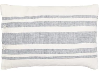 Surya Linen Stripe Buttoned Cream / Blue Pillow SYLNB003