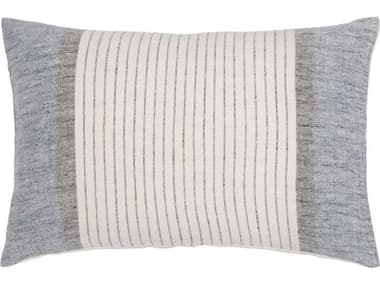 Surya Linen Stripe Buttoned Cream / Blue Pillow SYLNB004