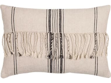 Surya Linen Stripe Embellished Cream / Light Beige / Black Pillow SYLSP003