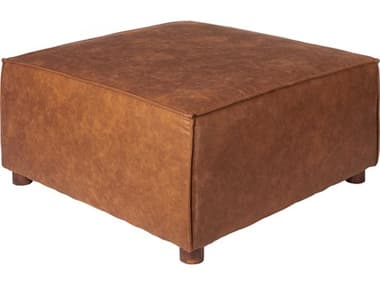 Surya Medford 32" Brown Faux Leather Upholstered Ottoman SYMEF001