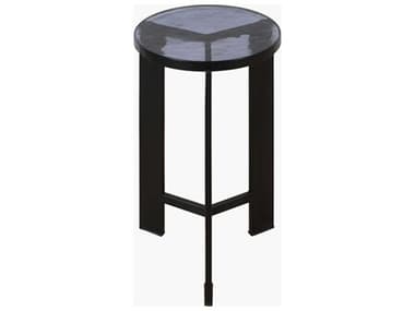 Surya Nisse Round Glass Blue Black End Table SYNISS004201010
