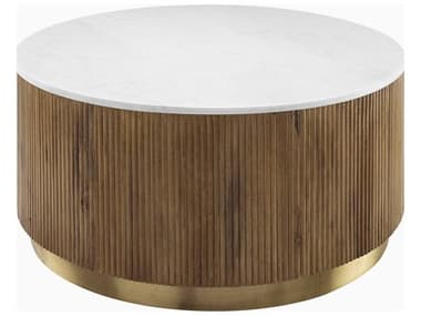 Surya Nems Round Marble White Brown Gold Coffee Table SYNMS001