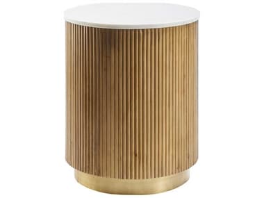 Surya Nems 18" Round Marble White Brown Gold End Table SYNMS003