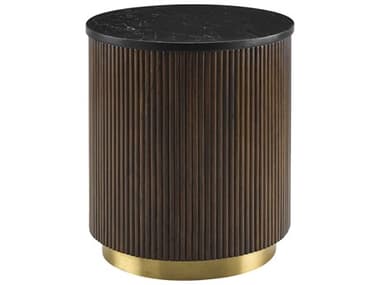 Surya Nems 18" Round Marble Black Dark Brown Gold End Table SYNMS004
