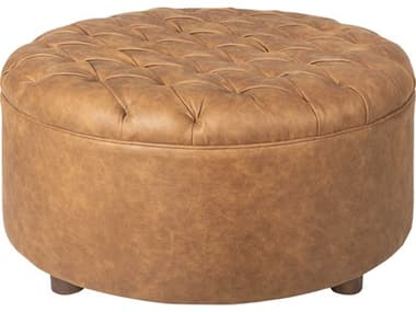 Surya Newberg 32" Brown Faux Leather Upholstered Ottoman SYNWB001