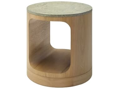 Surya Poros Round Wood Green Brown End Table SYPORS002222020