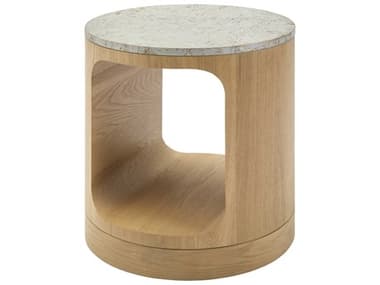 Surya Poros Round Wood Silver Gray Brown End Table SYPORS003222020