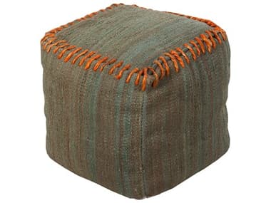 Surya Woodstock 18" Dusty Sage Orange Green Fabric Upholstered Ottoman SYPOUF187