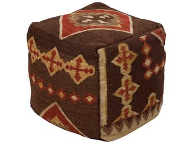 Surya Frontier 18" Dark Brown Brick Red Mustard Fabric Upholstered Ottoman SYPOUF19