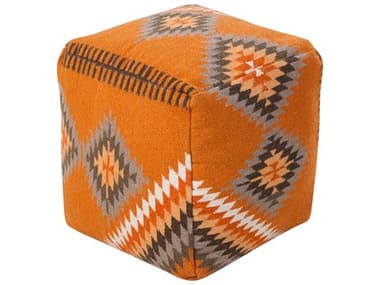 Surya Kilim 18" Orange Olive Brown Gray Fabric Upholstered Ottoman SYPOUF200