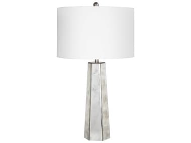 Surya Perry Metallic Silver White Linen Buffet Lamp SYPRLP001