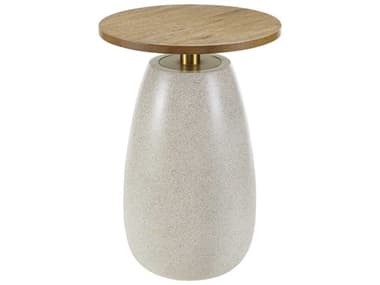 Surya Pupil 17" Round Wood Brown Beige Gold End Table SYPUP001251818
