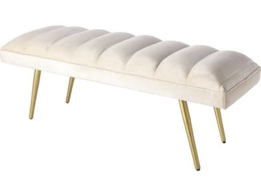 Surya Roxeanne 48" Cream Gold Fabric Upholstered Accent Bench SYRON008
