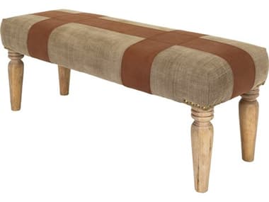 Surya Sacsha 47" Light Beige Brown Faux Leather Upholstered Accent Bench SYSHC001