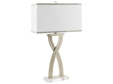 Surya Uhabis Metallic Silver White Linen Buffet Lamp SYUHB001