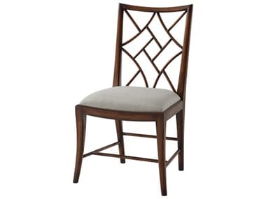 Theodore Alexander Indochine Mahogany Wood Brown Fabric Upholstered Side Dining Chair TAL40006131BFF