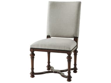 Theodore Alexander Classic Yet Casual Acacia Wood Brown Fabric Upholstered Side Dining Chair TAL40006511BFG