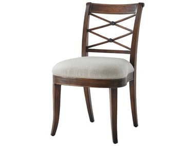Theodore Alexander Essential Mahogany Wood Brown Fabric Upholstered The Regency Visitor's Side Dining Chair TAL40009021BFD