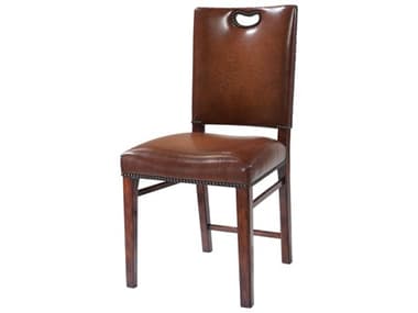 Theodore Alexander Campaign Mahogany Wood Brown Fabric Upholstered Side Dining Chair TAL40009062AAJ