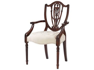 Theodore Alexander Ta Originals Acacia Wood Brown Fabric Upholstered Arm Dining Chair TAL41004481AVJ