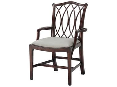 Theodore Alexander Ta Originals Mahogany Wood Brown Fabric Upholstered Arm Dining Chair TAL41004861BFF
