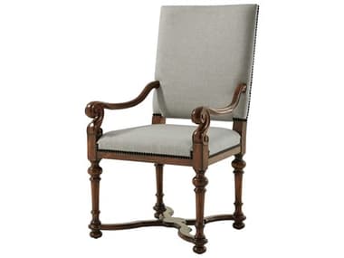 Theodore Alexander Classic Yet Casual Mahogany Wood Brown Fabric Upholstered Arm Dining Chair TAL41006511BFG