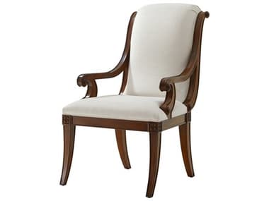 Theodore Alexander English Cabinet Maker Mahogany Wood Brown Fabric Upholstered Arm Dining Chair TAL41007871BOA