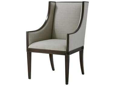 Theodore Alexander Vanucci Eclectics Mahogany Wood Beige Fabric Upholstered The Boston Arm Dining Chair TAL41008221BFD