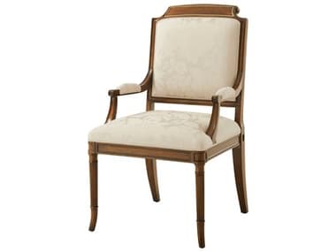 Theodore Alexander English Cabinet Maker Mahogany Wood Beige Fabric Upholstered Arm Dining Chair TAL41008661AVJ