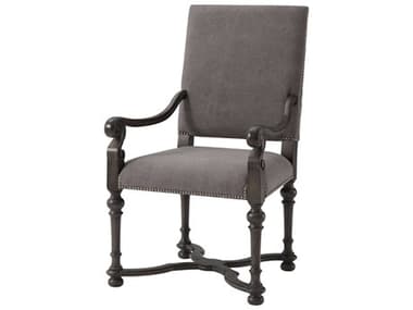 Theodore Alexander Alder Wood Gray Upholstered Arm Dining Chair TAL41008981AYM