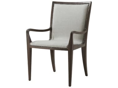 Theodore Alexander Highlands Mahogany Wood Gray Fabric Upholstered Arm Dining Chair TAL41009242AVV