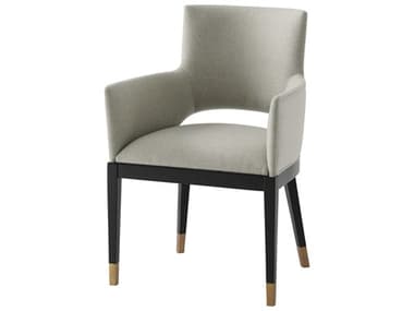 Theodore Alexander Richard Mishaan Mahogany Wood Black Fabric Upholstered Arm Dining Chair TAL41021791BFD