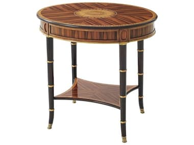 Theodore Alexander English Cabinet Maker 28" Round Wood Italian Gold Black Rub End Table TAL5005867