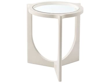 Theodore Alexander Composition 21" Round Glass Ivory Shagreen End Table TAL5034020
