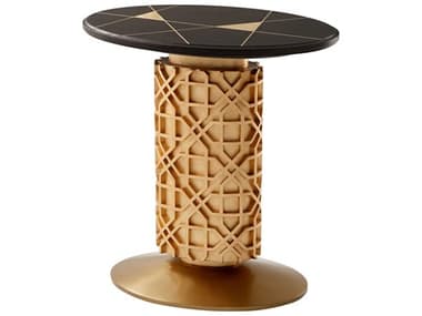 Theodore Alexander Oasis 25" Round Wood Gallery Gold Cigar Club Ballentine End Table TAL5042007