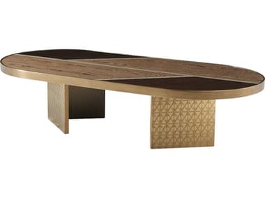 Theodore Alexander Ta Iconic 63" Oval Wood Winter Grey Green Bronze Coffee Table TAL5105476