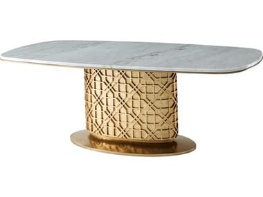 Theodore Alexander Oasis 86" Oval Marble Antique Gold Leaf Colter Dining Table TAL5442002